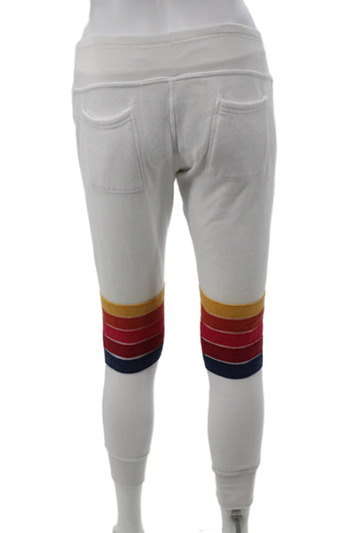Aviator Nation Women White Striped Drawstring Jogger Sweatpants Size XS
