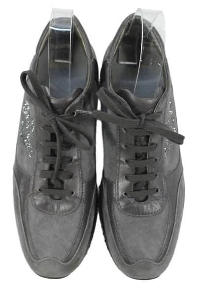Hogan Womens Crystal Detail Suede Leather Sneakers Shoes Gray Size 9