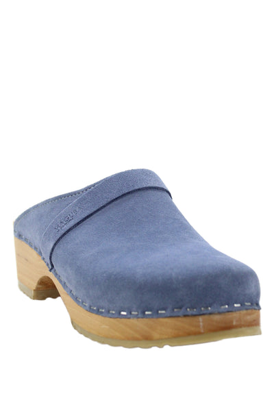 Maguba Womens Suede Wooden Heels Clog Mules Shoes Blue Size 9