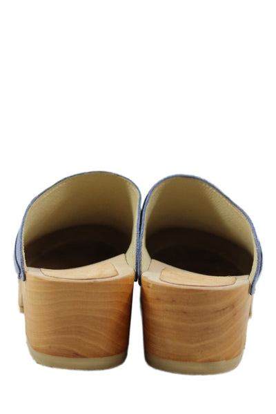Maguba Womens Suede Wooden Heels Clog Mules Shoes Blue Size 9
