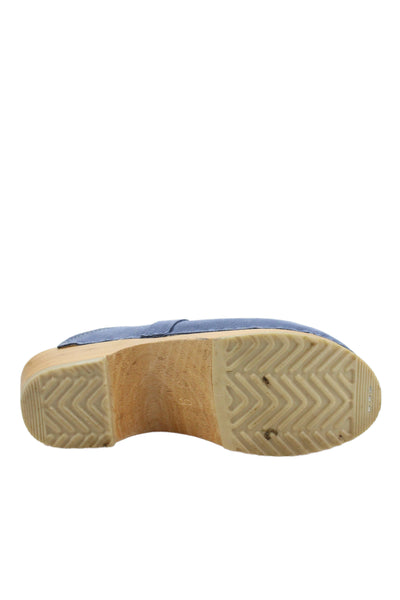 Maguba Womens Suede Wooden Heels Clog Mules Shoes Blue Size 9