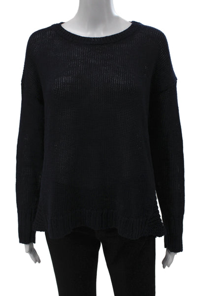 J Crew Unisex Dark Blue Linen Pullover Sweater Crew Neck Long Sleeve Size M