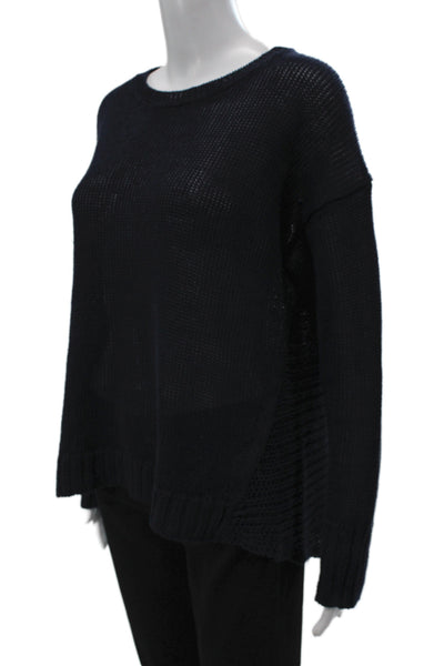 J Crew Unisex Dark Blue Linen Pullover Sweater Crew Neck Long Sleeve Size M