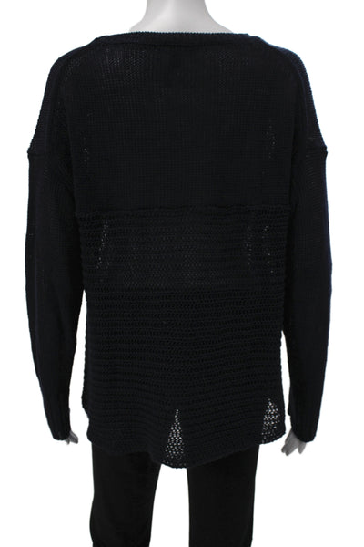 J Crew Unisex Dark Blue Linen Pullover Sweater Crew Neck Long Sleeve Size M