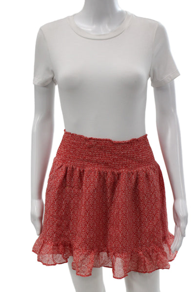 Intermix Women Red Paisley 100% Silk Mini Peasant Skirt Size 0P