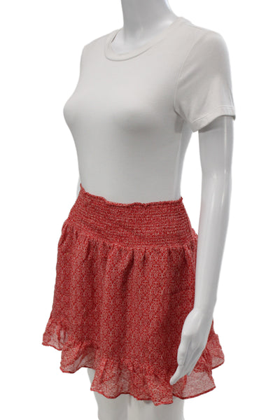 Intermix Women Red Paisley 100% Silk Mini Peasant Skirt Size 0P