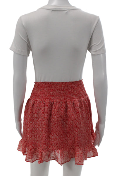 Intermix Women Red Paisley 100% Silk Mini Peasant Skirt Size 0P
