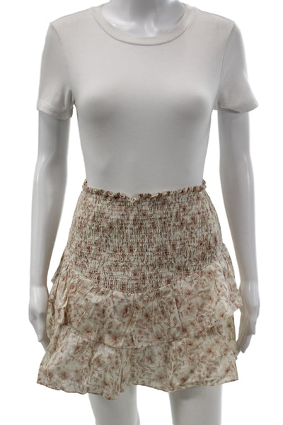 Intermix Women Peasant Midi Skirt Beige Floral Cotton Size PP