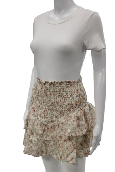 Intermix Women Peasant Midi Skirt Beige Floral Cotton Size PP
