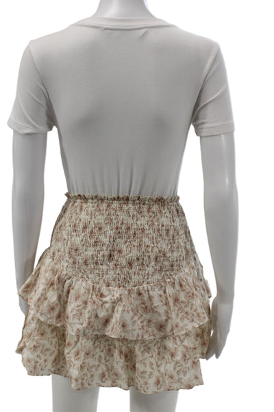 Intermix Women Peasant Midi Skirt Beige Floral Cotton Size PP