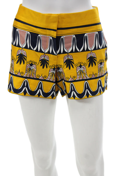 J Crew Unisex Yellow Graphic Print Shorts Cotton Spandex Hook & Eye Size 2