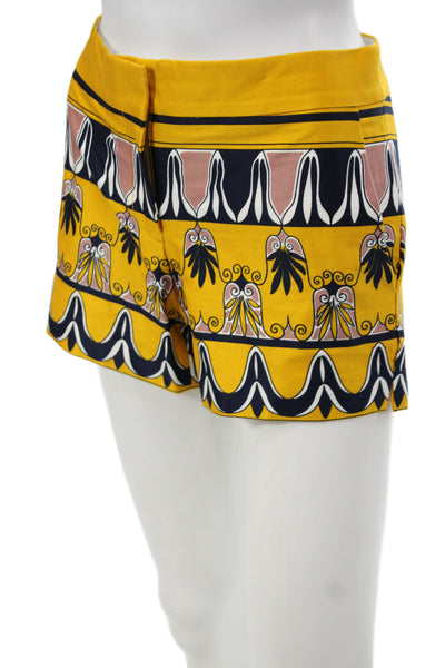 J Crew Unisex Yellow Graphic Print Shorts Cotton Spandex Hook & Eye Size 2