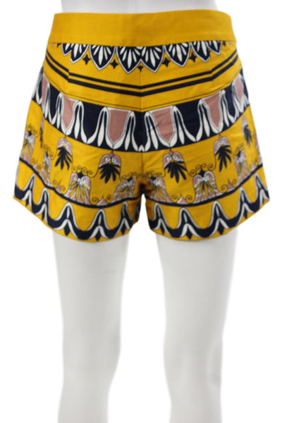 J Crew Unisex Yellow Graphic Print Shorts Cotton Spandex Hook & Eye Size 2