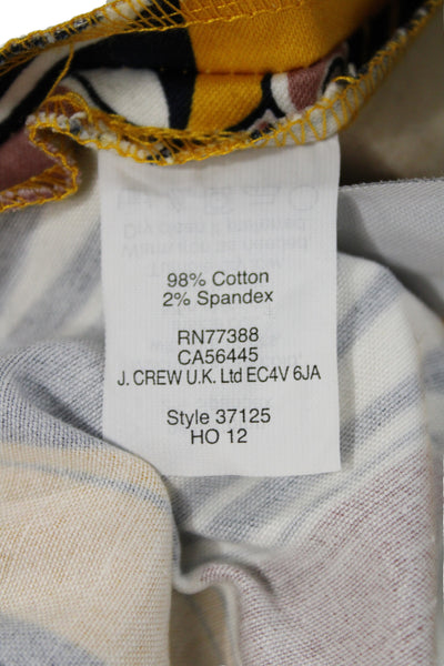 J Crew Unisex Yellow Graphic Print Shorts Cotton Spandex Hook & Eye Size 2