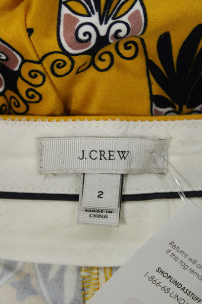 J Crew Unisex Yellow Graphic Print Shorts Cotton Spandex Hook & Eye Size 2