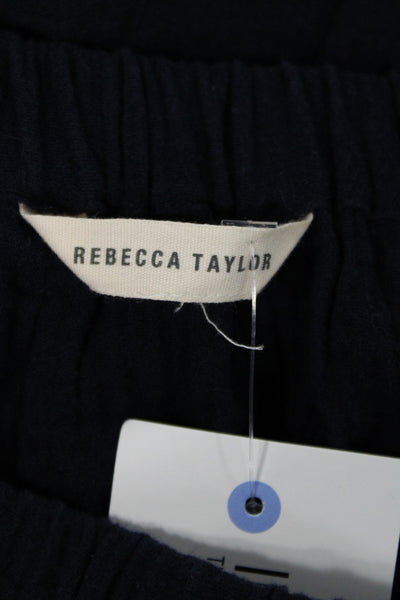 Rebecca Taylor Women Dark Blue Cotton Bohemian Short Sleeve Blouse Size L