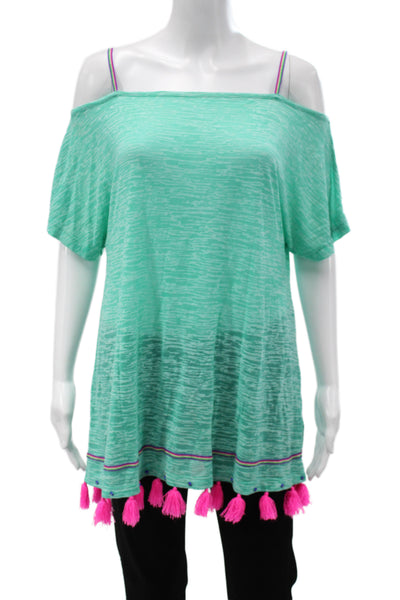 Pitusa Womens Green Cotton Polyester Short Sleeve Tunic Beach Size M