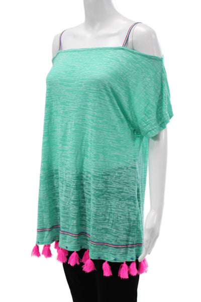 Pitusa Womens Green Cotton Polyester Short Sleeve Tunic Beach Size M