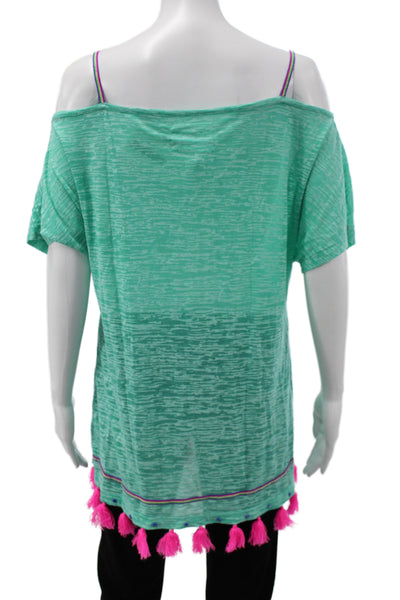 Pitusa Womens Green Cotton Polyester Short Sleeve Tunic Beach Size M