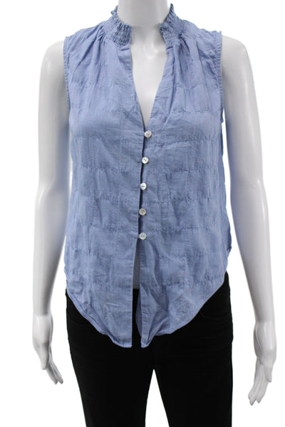 Intermix Women Light Blue Sleeveless High Neck Cotton Blouse Button Up Size PP