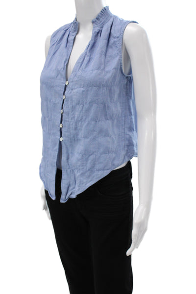 Intermix Women Light Blue Sleeveless High Neck Cotton Blouse Button Up Size PP