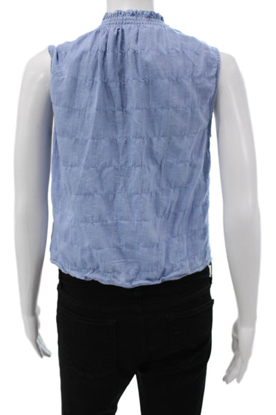 Intermix Women Light Blue Sleeveless High Neck Cotton Blouse Button Up Size PP