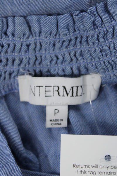 Intermix Women Light Blue Sleeveless High Neck Cotton Blouse Button Up Size PP