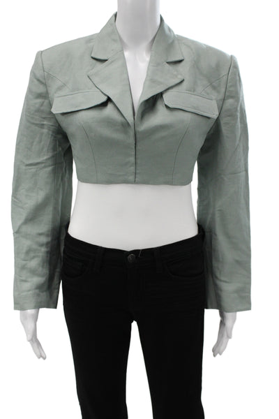 L Academie Womens Nylon Cropped Open Collard Blazer Green Size S