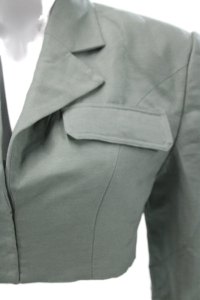 L Academie Womens Nylon Cropped Open Collard Blazer Green Size S