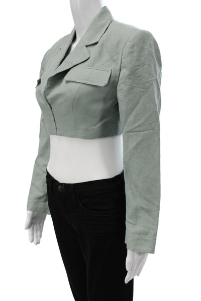 L Academie Womens Nylon Cropped Open Collard Blazer Green Size S