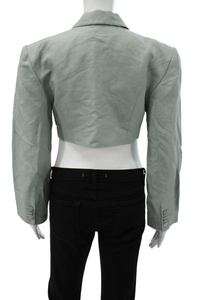 L Academie Womens Nylon Cropped Open Collard Blazer Green Size S