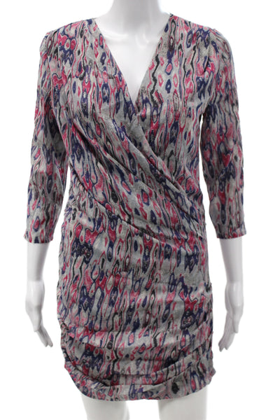 IRO Women Wrap Dress Gray V-Neck 3/4 Sleeve Knee Length Size 1