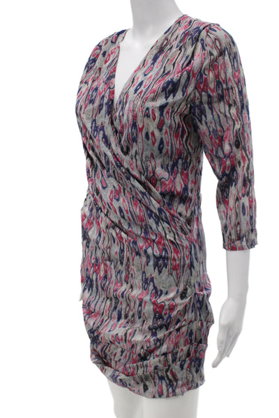 IRO Women Wrap Dress Gray V-Neck 3/4 Sleeve Knee Length Size 1