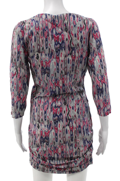 IRO Women Wrap Dress Gray V-Neck 3/4 Sleeve Knee Length Size 1