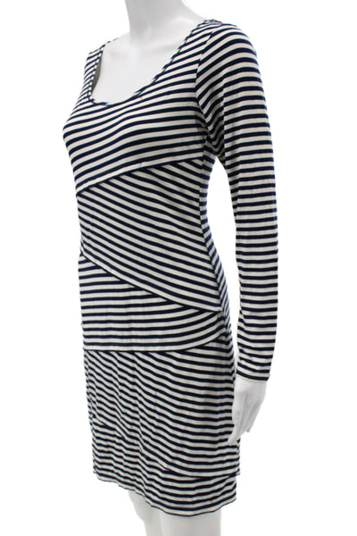 Max Studio Women Sweater Dress Dark Blue Striped Long Sleeve Size M