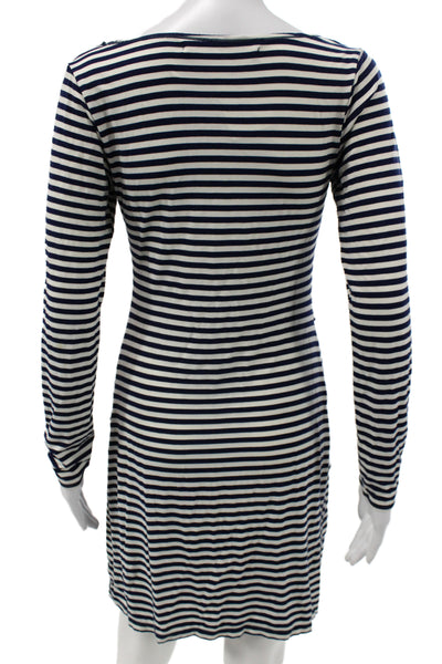 Max Studio Women Sweater Dress Dark Blue Striped Long Sleeve Size M