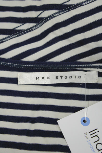Max Studio Women Sweater Dress Dark Blue Striped Long Sleeve Size M