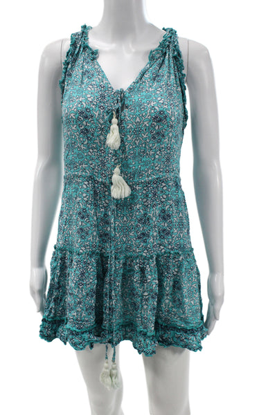 Cool Change Women Mini Sundress Blue Floral V-Neck Sleeveless Beach Size S
