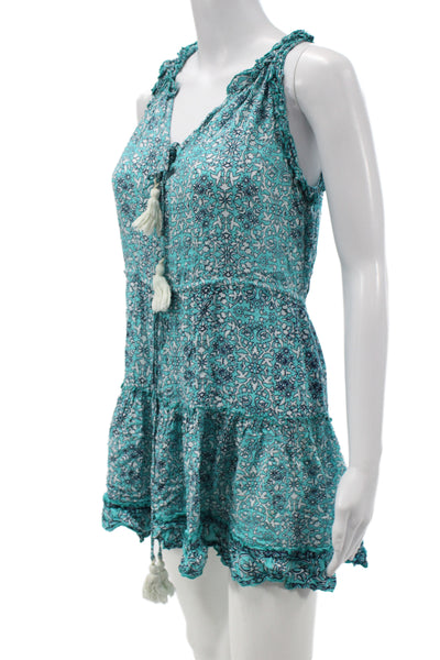 Cool Change Women Mini Sundress Blue Floral V-Neck Sleeveless Beach Size S
