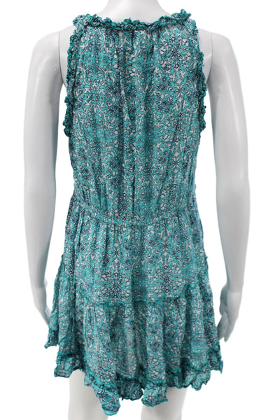 Cool Change Women Mini Sundress Blue Floral V-Neck Sleeveless Beach Size S