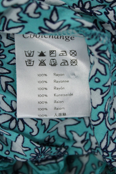 Cool Change Women Mini Sundress Blue Floral V-Neck Sleeveless Beach Size S