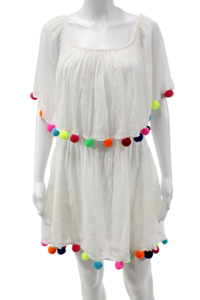 Pitusa Womens Kaftan Sundress White Cotton Knee Length Beach Size L
