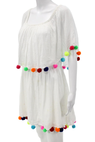 Pitusa Womens Kaftan Sundress White Cotton Knee Length Beach Size L