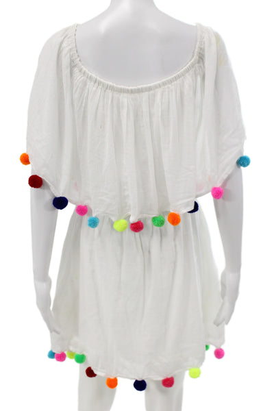 Pitusa Womens Kaftan Sundress White Cotton Knee Length Beach Size L
