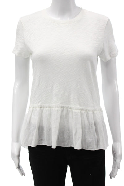 ATM Womens Basic Cotton Crew Neck Short Sleeve T Shirt White Size S