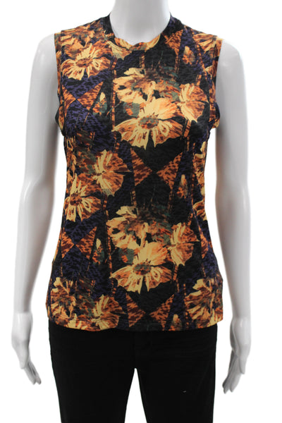 Ulla Johnson Women Black Floral Sleeveless Basic Tank Crew Neck Size S