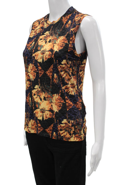 Ulla Johnson Women Black Floral Sleeveless Basic Tank Crew Neck Size S