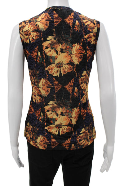 Ulla Johnson Women Black Floral Sleeveless Basic Tank Crew Neck Size S