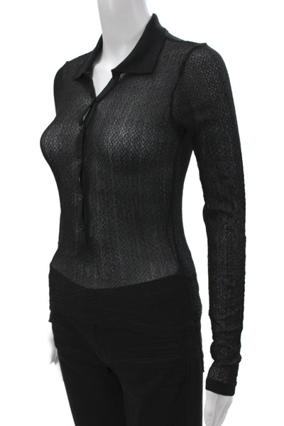 Frame Womens Collared Long Sleeve Black Button-Up Petite Top Size XS