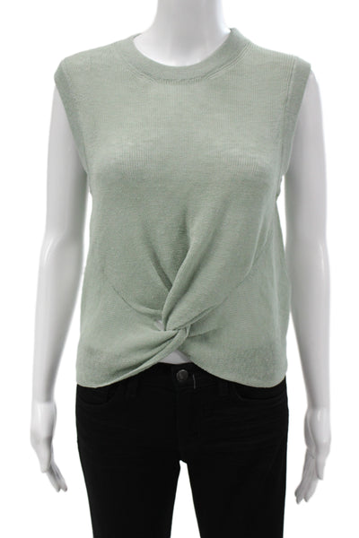 Veronica Beard Women Green Linen Sleeveless Crew Neck Basic Tank Size S